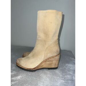 Sorel After Hours Women's Mid Calf Wedge US 7.5 Tan Suede